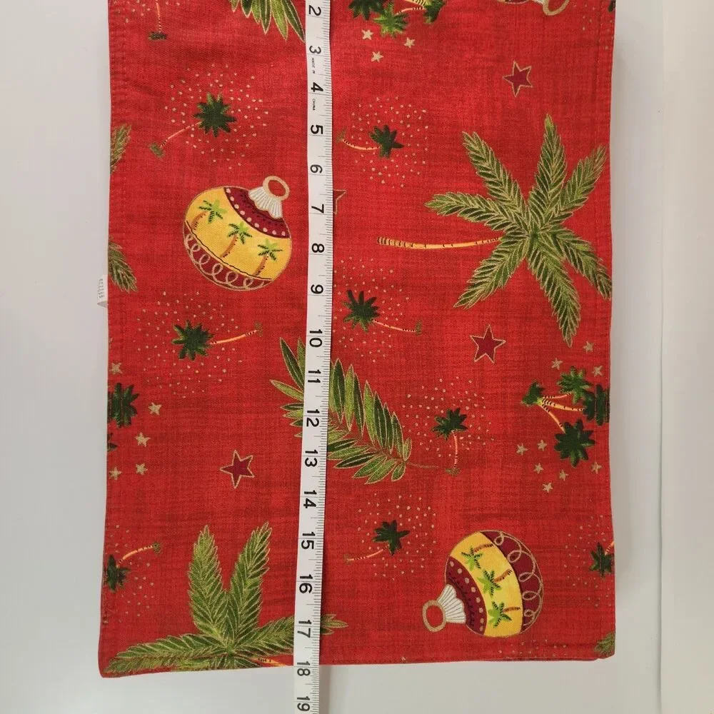 Vtg Christmas Placemats Set of 8 Tree Ornaments Palm Trees Tropical Red Holiday